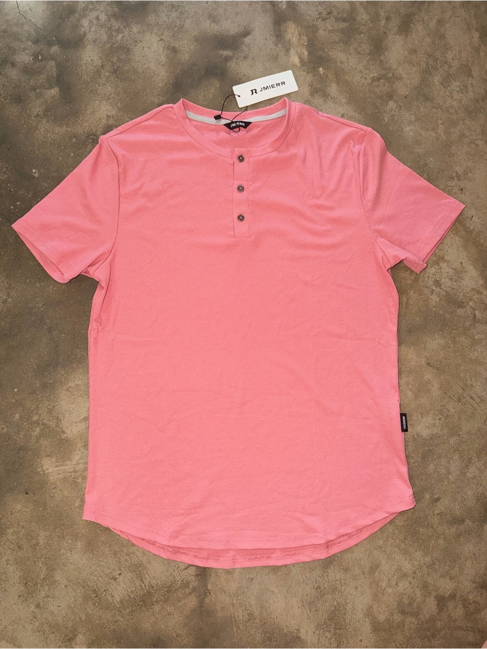 JMIERR Men’s Ribbed Henley Short Sleeve Longline Shirt NWT Size L Casual